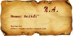 Nemec Anikó névjegykártya